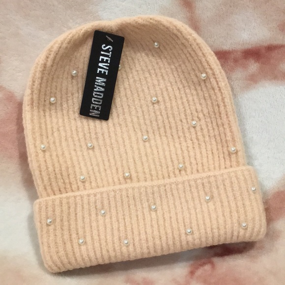 Steve Madden Woolen Knit Cap Peach and Pearl Accents NWT OSFM - Picture 11 of 11